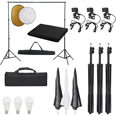 vidaXL Fotostudio-Set mit Beleuchtung, Hintergrund und Reflektor, Studio-Kit, Tageslicht-Lampe, Studio-Beleuchtung-Set, Studio-Licht, Fotografie-Licht