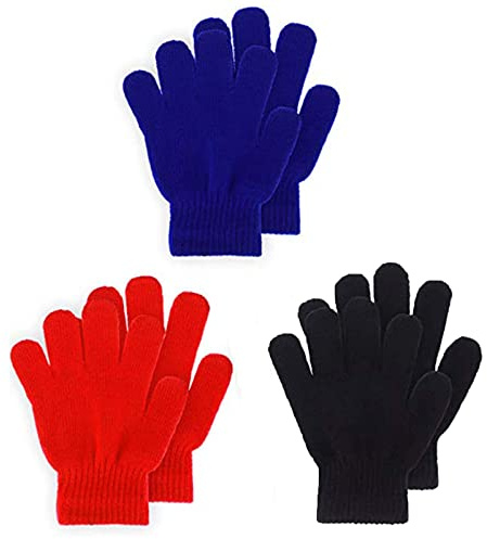 Sricam 3 Pairs Kid's Winter Magic Gloves, Toddler Gloves Children's Winter Knitted Stretchy Glove for 3~10 Years Old Kids