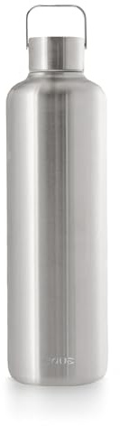 EQUA Timeless Isolierte Trinkflasche, doppelwandig, Edelstahl, 24 Stunden kalt oder bis zu 12 Stunden heiß, BPA-frei, auslaufsicher, haltbar, multifunktional (Steel, 1000ml)