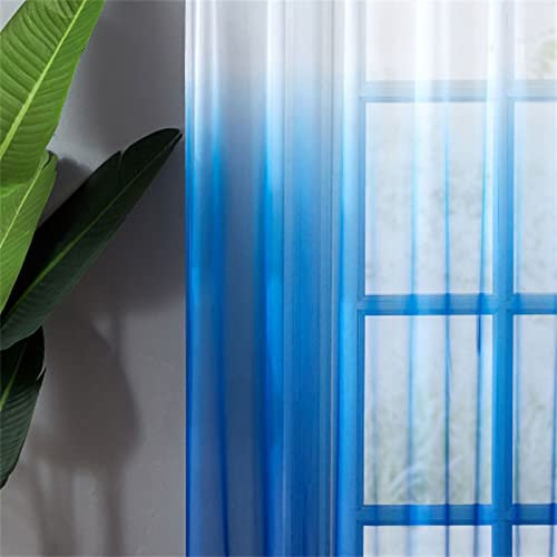 KEKUYA 2 Stück Sheer Vorhänge Lässige Vorhang Mit Ösen,Luftig Dekoschal für Wohnzimmer Schlafzimmer Stores Küche - (B132 x H213cm) Blauer Farbverlauf