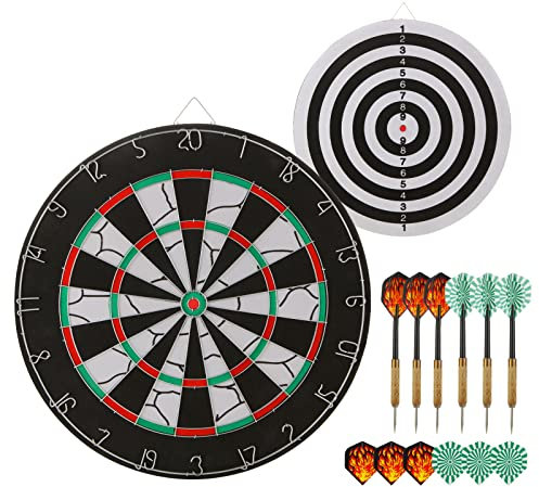 Aselected Dartscheibe, Stahl dartscheibe Kork, Dartscheibe Set, 18 Zoll Doppelseitige Dartscheibe inkl 6 Stahlspitzen Dartscheiben Profi Dartscheibe
