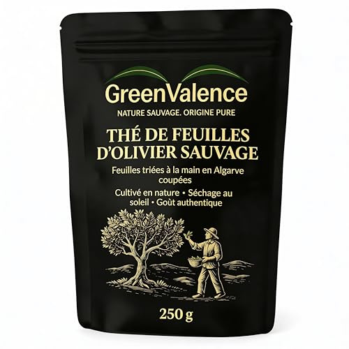 GreenValence Té de Hojas de Olivo Silvestre – Hojas Cortadas Seleccionadas a Mano del Algarve – Crecimiento Silvestre, Natural y Secado al Sol – Infusión Mediterránea Premium sin Aditivos (250 g)