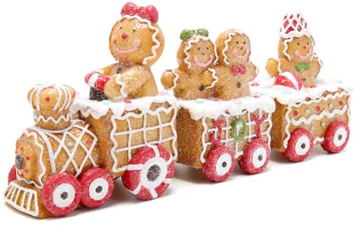 Hodao 9.25” Length Christmas Gingerbread Man Train Decorations Xmas Train Figurines Winter Decor Handmade Polyresin Gingerbread Man Figurine for Xmas Decor Gift - Christmas Party Home Decor