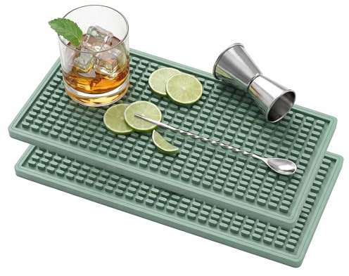 ZJWZLG Bar Mat Small - 5.9 x 11.8 (2Pcs) Bar Mats for Countertop, Bar Spill Mat for Bartending,Bartender kit and bar Accessories, Non-Slip Bar Mat for Counter (Green).