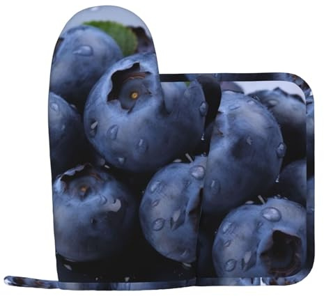 Blueberry Pirnt Lot de 2 gants de cuisine et maniques antidérapants en silicone résistants à la chaleur pour cuisine, pâtisserie, barbecue