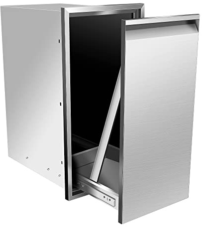 OUKIDR Built-in Single Trash Drawer, Pull-Out Stainless Steel Outdoor Kitchen Trash Drawer Storage Trash Bin or Propane Tank for BBQ Island or Grill Station,14W X 27H X 20D Inch