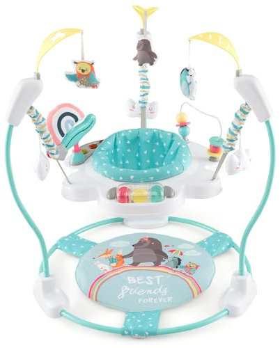 COSTWAY Baby Sky Jumperoo, Lauflernhilfe mit verstellbaren Höhen, Spielzeuge & Spieluhr, Hüpfstuhl mit 360° drehbarer Sitz, Aktivitätszentrum für Baby ab 6 Monaten, 12 kg Belastbar