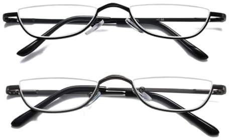 Hubeye 2 Pack Halbmond Lesebrille aus Metall für Damen und Herren Halbrahmen Lesehilfe Ultraleichte Federscharnier Schmal Sehhilfe 2.00