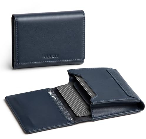 VULKIT Business Card Holder Premium Leather RFID Blocking Card Case With ID Window Magnetic Closure Holds Up to 40 Business Cards