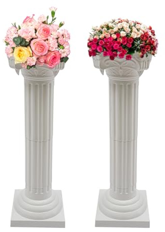 Okasiki 2 Pcs White Decorative Roman Pillar Greek Columns 34.6'' Tall Elegant Wedding Roman Column Pillars Stand Set Flower Pot Columns Pedestal for Ceremony Party Garden Outdoor Indoor Decor