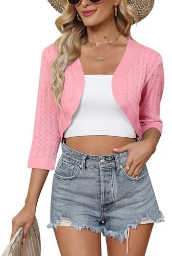 Gyabnw Gilet Boléro Femme Haut Court Chic Élégant Veste Traditionnelle pour Mariage Soirée Robe de Cérémonie Cardigan Léger Manches Trois Quarts