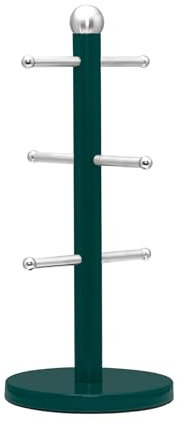 Innoteck Essentials Mug Tree - Stainless Steel Green Colour Coated Cup Stand - With Six Hooks - Display Stand for Kitchen - Mug Hanging Rack with Anti-Slip and Weighted Base - Storage Unit