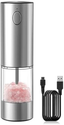 Qbkohphifm Molinillo Eléctrico de Sal y Pimienta Molinillo de Pimienta Automático Recargable con Grosor Ajustable y Luz LED-B