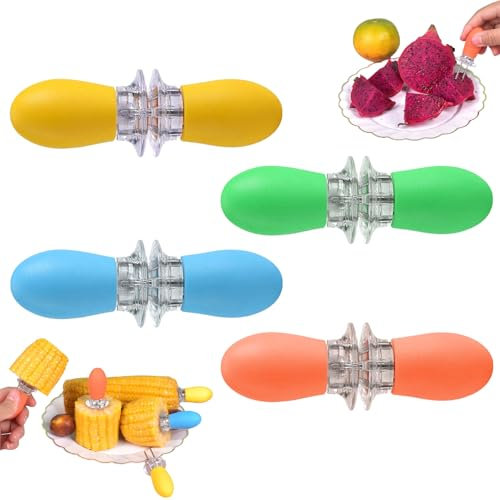 8 Pcs/4 Pairs Corn Holders,Stainless Steel Corn Cob Holders Corn on The Cob Skewers for BBQ Twin Pin Sweetcorn Holders, Interlocking Design Corn Skewers Forks for Home Cooking BBQ,4 Colors
