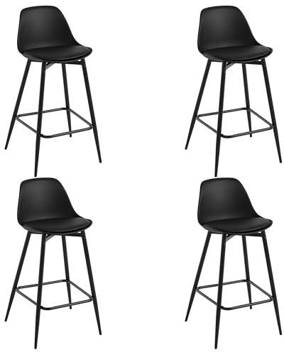 Klihome Sgabelli Cucina Set di 4, Sgabello da Bar con Schienale per isola cucina, Bancone, Sedie Alti in PP Imbottito e Struttura in Metallo con Poggiapiedi, Nero