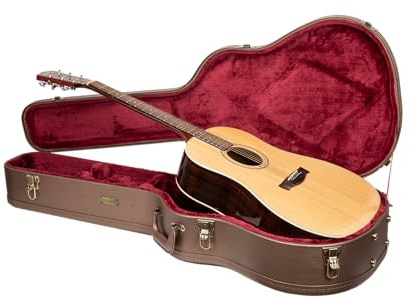 Crossrock Dreadnought-Akustikgitarrenkoffer aus Holz für Gibson J-45 / Martin D-Style | Schokoladenbraunes Finish, Burgunderroter Samt-Innenraum & Schloss – Designer-Serie