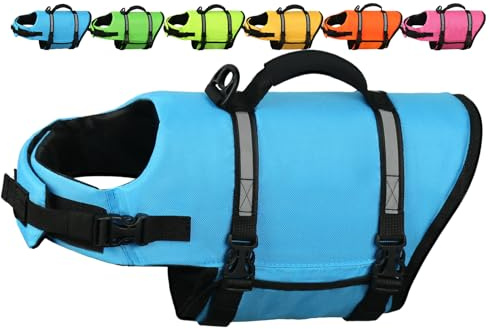 AMZNOVA Hundeschwimmweste Rip Stop Hunde Schwimmweste Rettungswesten | Schwimmweste Hunde-Schwimmweste zum Schwimmen, Auftrieb & Verstellbar for Hund, M, Blau