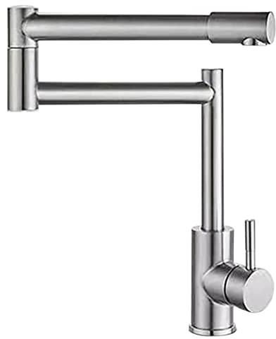 Topffüller-Wasserhahn, 304 Edelstahl, gewerblicher Küchenspülen-Wasserhahn mit Doppelgelenk-Schwenkarm, klappbarer, dehnbarer Warm- und Kalt-Küchenmischbatterie mit Einzelgriff, Schwarz(Brushed Nickel