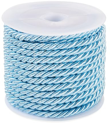 PandaHall - Cordoncino intrecciato in poliestere, 5 m, 3 mm, 3 strati, colore blu, spago decorativo, per tende, fermatenda, borse, coulisse, decorazioni per la casa