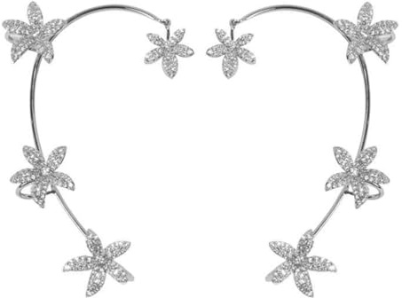 COLLBATH Boucles D'Oreilles À Clip Fleur Strass Manchette D'Oreille Femme Sans Perçage Bijou D'Oreille Pour Fête Quotidien Cadeau Femme 5.50 X 4.00 X 1.00 cm