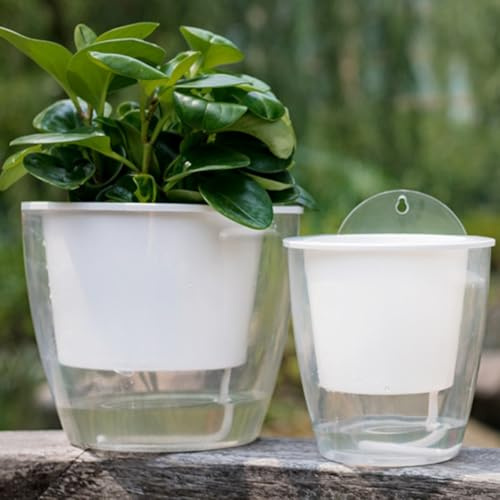 Pot de fleurs à suspendre à auto-arrosage pour intérieur et extérieur, design transparent pour un contrôle facile du niveau d'eau (110# transparent)