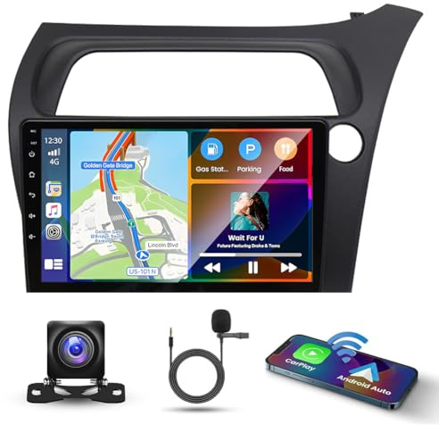 2G+32G Car Stereo for Honda Civic Hatchback 2005-2011 with Wireless Carplay Android Auto, 9 Inch Android 13 Touch Screen 2 Din Car Radio Head Unit w/GPS Bluetooth Wifi AHD FM BT SWC Backup Camera