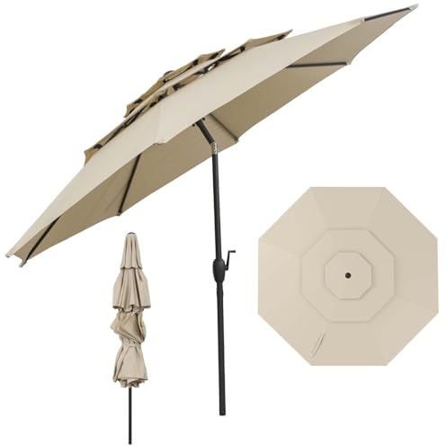 RELAX4LIFE Ombrellone da Giardino 3x3M, Ombrellone Parasole con Manovella Manuale, Inclinazione Regolabile, Palo in Alluminio, Ideale per Spiaggia, Parco, Cortile (Beige, M1)