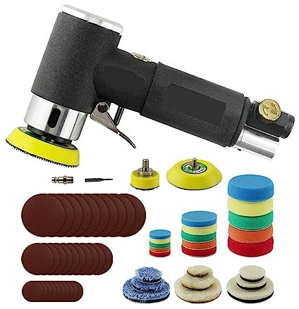 Máquina pulidora, lijadora orbital, Mini máquina de pulir neumática de 1 /2/3 para pulido de automóviles herramienta de aire pulidora accionada por aire de alta velocidad para lijar, pulir(SET B)