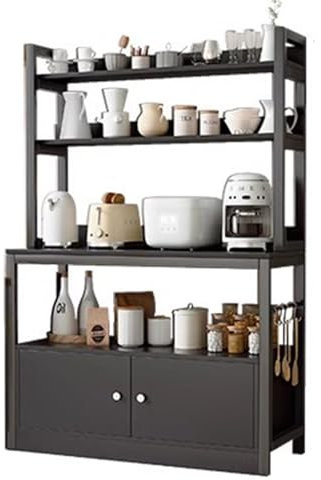 Kitchen Nizer Regal mit Mikrowellenständer, Aufbewahrung, Industrielles Bäckerregal, freistehendes Allzweckregal in Schwarz (100 x 35 x 158 cm)