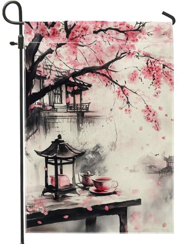 Drapeau de jardin à fleurs de cerisier, bannière de jardin double face en toile de jute, décoration de pelouse extérieure, 30,5 x 45,7 cm