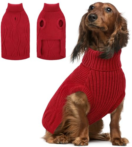 Queenmore Hundepulli Große Hunde Turtleneck Dehnbar Winterpullover | Pullover Hund Mit Leinenöffnung, für Corgi, Beagle, Französische Bulldogge, Schnauzer, Dackel, Drinnen Und Draußen