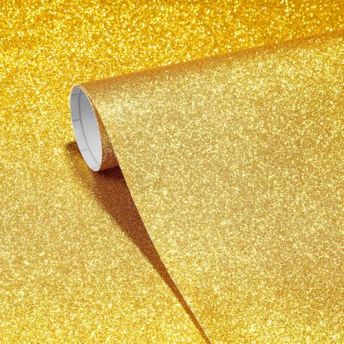 Stickyart Papier Adhésif Pour Meuble Or Pailleté Papier Peint Jaune Uni 40cmX700cm Vinyle Adhésif Jaune Doré Imperméable Film Autocollant Meuble Cuisine Amovible Pour Tiroir Étagère Mural Decoration