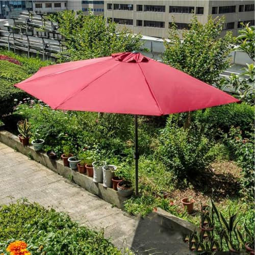 Balkon Halbrunder Sonnenschirm 300cm Halbschirm, Passgenau Für Wände, Balkonschirm Gartenschirm Marktschirm Mit Kurbelvorrichtung, Rot(Red)