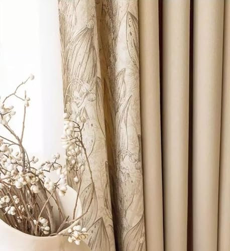 Wycian Lamellenvorhang Makramee Vorhang Tür Khaki Verdunkelung 2er Pack Kombination Aus Volltonfarbe und Blumenmuster H183 x B107 cm (2er Pack) Chenille