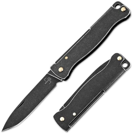 BÖKER PLUS® Atlas Mini Dark - kleines Schlüsselbund Klappmesser mit Edelstahl-Griff - Micro EDC Taschenmesser mit Droppoint Klinge - Mini Slipjoint Messer schwarz - Light-Weight Keychain Knife