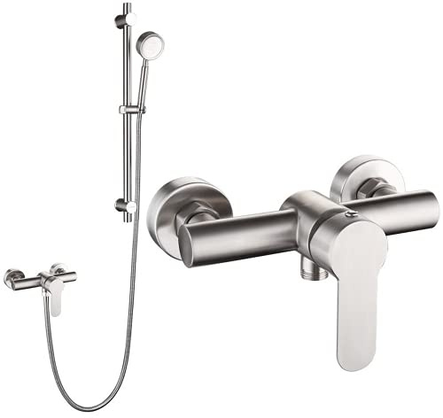 Hochdruck Wandbrause Set mit Wasserhahn Gebürsteter Edelstahl Duschsäule und Mischbatterie Komplettes Badesemble für moderne Badezimmer