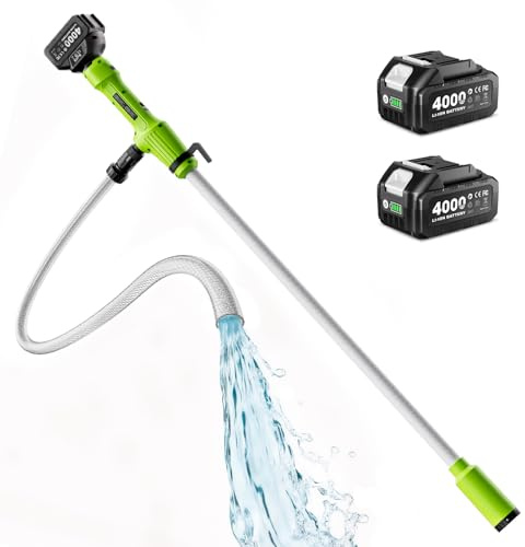 Taskstar Cordless Stick Transfer Pump for Water/Diesel, 5.6CM Filter OD, 2725 L/h Fast Drain, Battery Powered 60-Min Runtime, 5M Head Height for Basement, Pool, Pond, Rain Barrels, Boat, Aquarium, RV