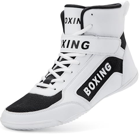 Hiuzylqx Scarpe da Boxe Pugilato per Uomo Stivali da Lotta Wrestling Leggere Traspiranti per Combattimento Fitness E Arti Marziali,Bianca,46 EU