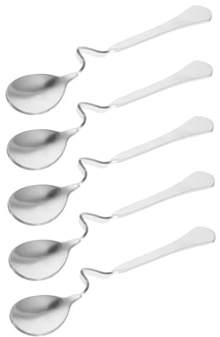 Cuillère à Café Suspendue 5 Pièces Acier Inoxydable Courbée pour Café | Service Suspendu, Forme en S Décorative, Remue Desserts et Miel, Argenté, Lot de Cinq Cuisine
