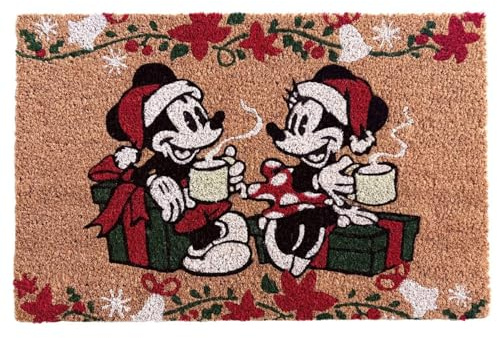 Christmas Inspirations Disney Kokos Fussmatte Mickey & Minnie Mouse Santa 40x60 cm, innen & außen - Haustür-Matte Weihnachten, Schmutzfangmatte