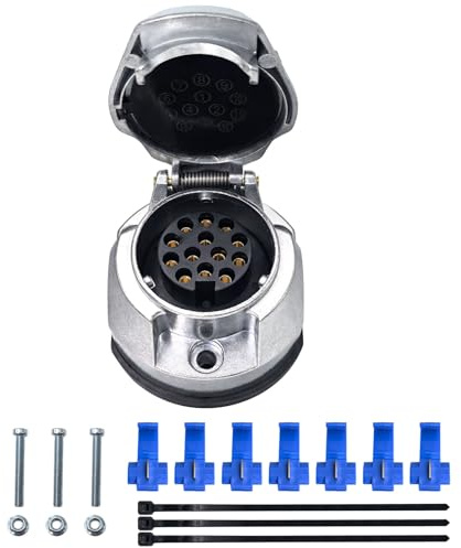 AOJO Kit Prise Remorque 13 Broches Métal Femelle, Connecteur Caravan 13 pôles Aluminium Étanche - Accessoires d'Installation Inclus