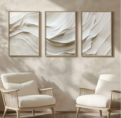 Neutral Beige Mjuk Ton Enkel Canvastavla Vit Våg Abstrakt Väggkonst Poster Modern Vardagsrum Sovrum Hem- Och Rumdekoration 50X70Cmx3