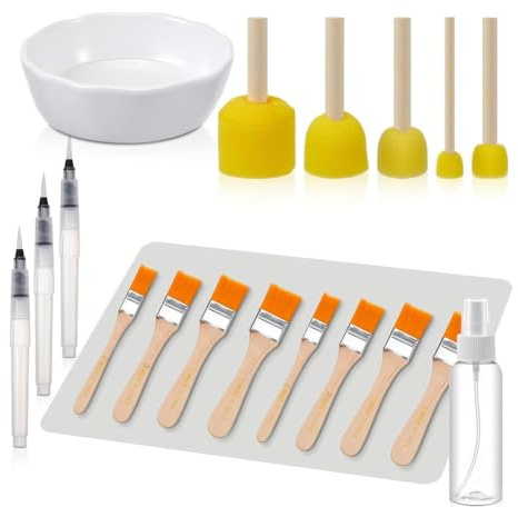 Muuookka Ensemble de 19 Outils de Découpage Essentiels: Set de Table en Silicone, Pinceau en Mousse, Pinceau de Découpage, Stylo à Eau, pour Loisirs Créatifs.