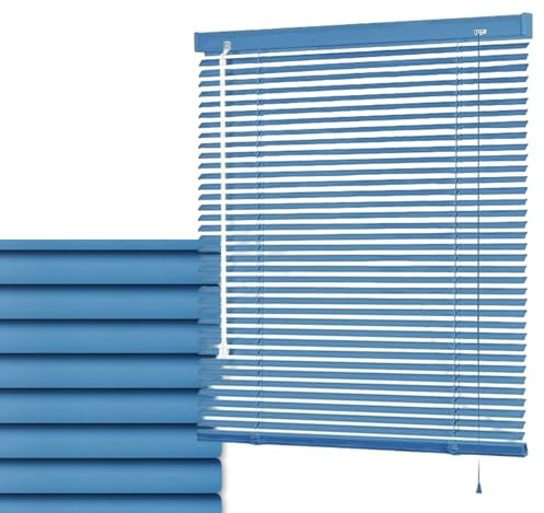Custom Cordless Aluminum Mini Blind, No Drill Room Darkening Horizontal Window Shades, 1 in Light Adjust Venetian Blinds for Home Door Office 16 17 20 25 30 36 41 49 50 55 in(Navy Blue)