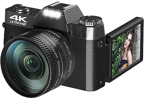 Fotocamera Fotografica Digitale Compatta 4K WIFI Web Cam Vlog Videoregistratore Videocamera Da 48 MP Obiettivo Macro Con Schermo Ribaltabile 3 Scatta Nitida Fluida(32G TF Card,Only camera)