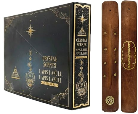 Aromasenses | Incienso Aroma Crystal Lapislazuli + 1 Tablilla Aromasenses | Minerales Esotéricos | Caja Completa de 12 Cajetillas de Incienso + 12 Cajitas con Minerales Lapislazuli | Purificación