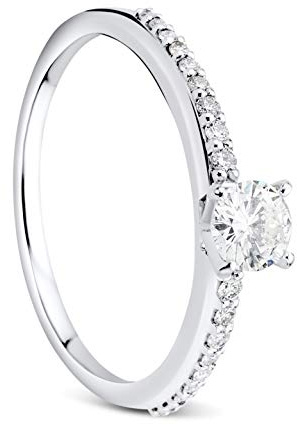Orovi Anello da donna in oro bianco 0.30 Ct centrale solitario diamante anello di fidanzamento 9 Karar (375) oro e diamanti rimanenti brillanti 0.10 Ct, Diamante