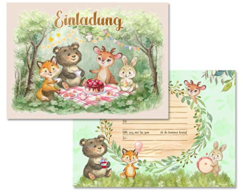 E&G Klasse 10 Einladungskarten Kindergeburtstag Waldtiere Wald Tiere Waldfreunde Einladung Einladungskarte Kinder-Geburtstag Mädchen Junge Aquarell
