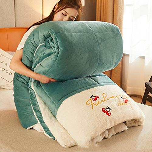 YCDZ Winterquilt Aus Kaschmir, Winterquilt Aus Lammwollstoff, Kaschmirfutter, Dickes Kaschmir, Feuchtigkeitsabsorbierende, Atmungsaktive Und Warme Kaschmirdecke (Grün,1.5x2.0m 3.5kg)