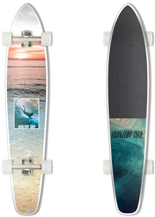 HORIZON BLUE 44inch Retro Classic Pintail Cruiser | Double Kick Hardrock Maple Deck | Anti-Wheelbite&Shock-Absorbing System | Multi-scenarios Cruising Complete (Beach)